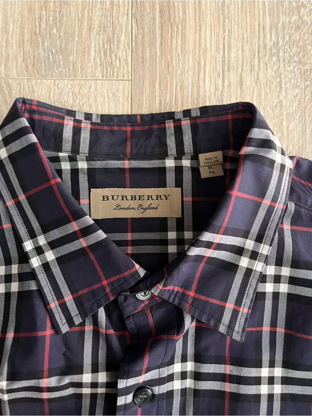 BURBERRY Men’s George Check Button Down Shirt Blue/White/Red - Size XL - Picture 4 of 9